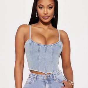 Fashion Nova Light Blue Denim Corset Cami